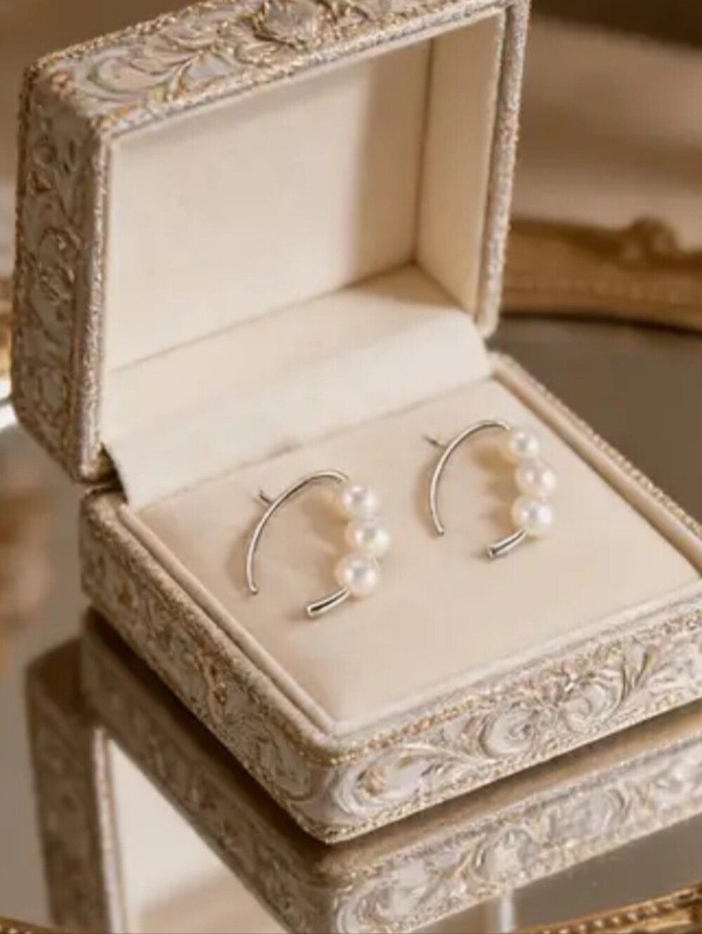 Sterling Silver Pearl Hoop Earrings - Picture 1 of 3